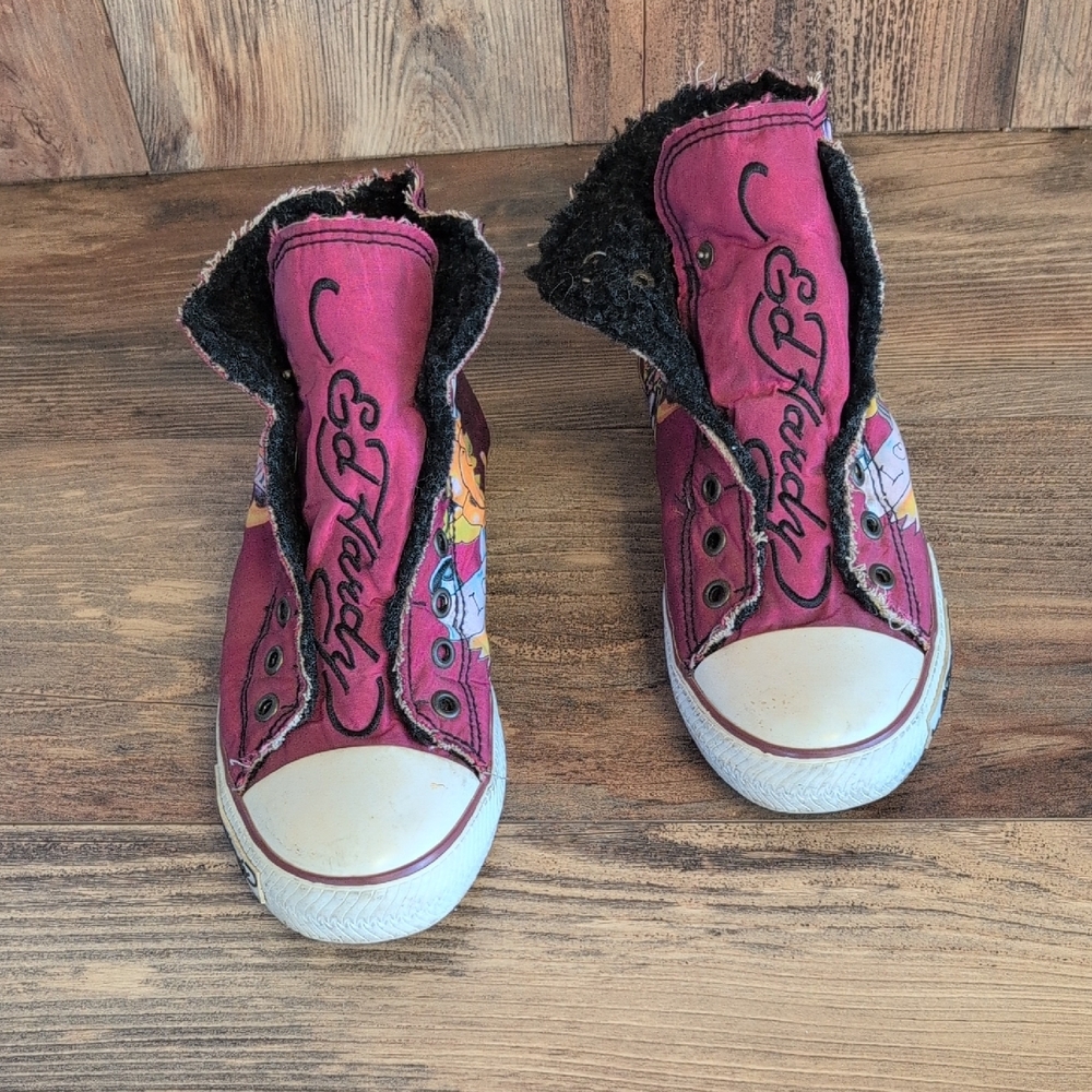 Ed Hardy Tattoo Roses True Love Vintage High-Top Sneaker 8                M530 - Picture 2 of 9
